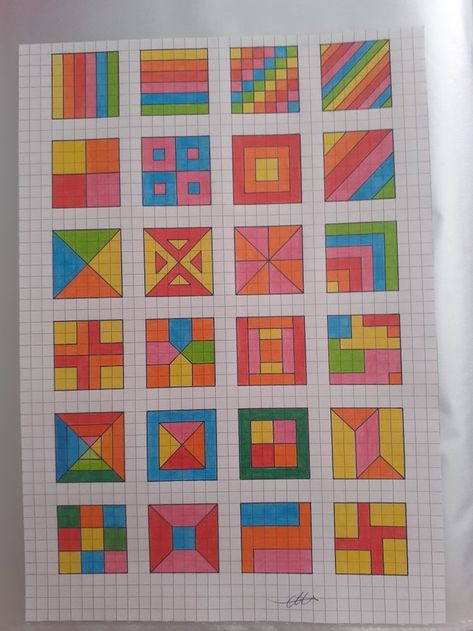 Op Art Lessons, Markers Drawing Ideas, Graph Paper Designs, Zen Doodle Patterns, Easy Mandala Drawing, Graph Paper Drawings, Scrapbook Printing, Geometric Pattern Art, Geometric Design Art