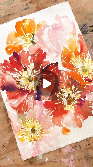 Natalie Martin on Instagram: "Poppies, just for fun 🌸" Watercolor Videos, Abstract Poppies, Natalie Martin, Watercolor Video, Watercolor Poppies, Fabric Painting, Just For Fun, Painting Ideas, Flower Painting