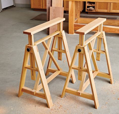 Elevate Your Next Project With These Sturdy, Adjustable Sawhorses Adjustable Sawhorse, Sawhorse Plans, Woodworking Projects For Beginners, Sell Easy, Woodworking Store, Woodworking Bench Plans, Amazing Woodworking, Wood Magazine, Small Woodworking Projects