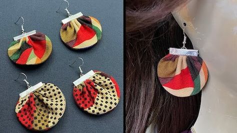 Diy Fabric Earrings Tutorials, Fabric Earrings How To Make, Fabric Earrings Diy, Sewing Earrings, African Earrings Handmade, Fabric Earrings Handmade, Handmade Fabric Jewellery, Earrings Handmade Tutorial, Cloth Earrings