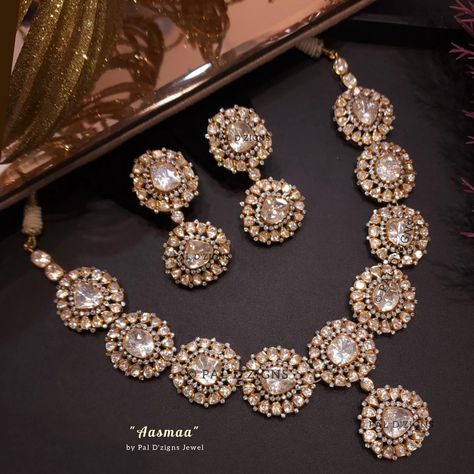 Aasmaa Moissanite Polki Set Moissanite Jewelry Indian, Open Polki Jewellery, Open Setting Polki Jewellery, Victorian Polki Jewellery, Victorian Sets, Victorian Jewelry Necklace, Polki Necklace Set, Polki Sets, Victorian Necklace