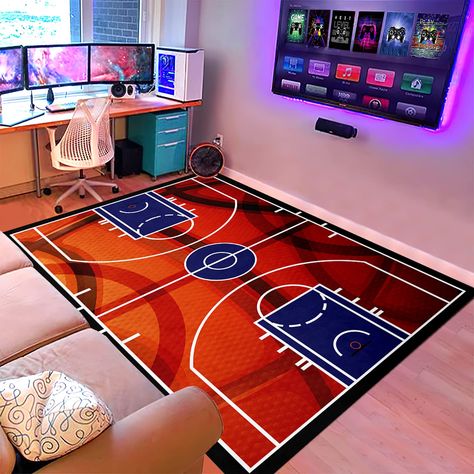 PRICES MAY VARY. Basketball Rug Basketball Carpet for Boys Room Print Court Sport Area Rug for Living Room Floor Mats Basketball Room Decor for Boys 2'×3'/2'6''×4'/3'×4'/3'×5'/4'×5'/55''×71''/5'×7' RUG FEATURE: basketball rug basketball carpet for boys room print court sport area rug for living room floor mats basketball room decor for boys.The sponge in the middle of the carpet can soothe your tired feet. EASY TO CARE: basketball carpet for boys room, basketball rug for boys bedroom, basketball Space Jam Bedroom, Boy Basketball Room, Kids Basketball Room, Basketball Room Ideas For Boys, Basketball Boys Room, Basketball Themed Room, Sports Themed Bedroom For Boys, Basketball Rooms, Boys Basketball Room