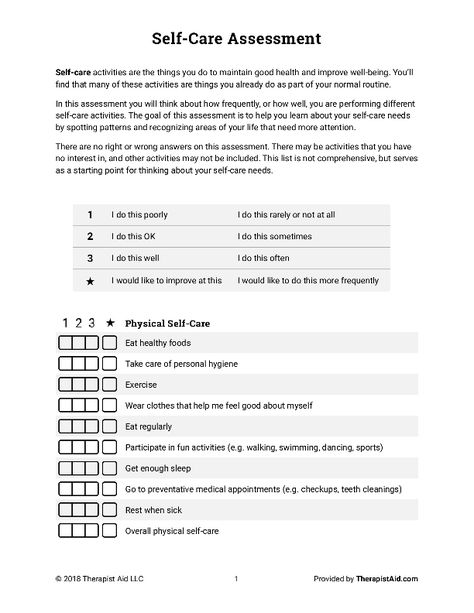 Self-Care Assessment | Worksheet | Therapist Aid Self Care Assessment, Health Binder, Soul Care, Therapy Worksheets, Self Assessment, Self Care Activities, Good Health, Well Being, The Things