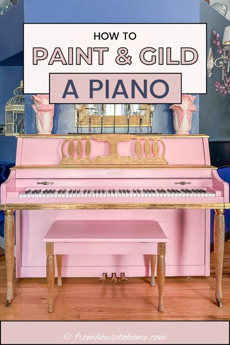 how to paint and gild a piano Piano Painting Ideas, Painting A Piano, Paint A Piano, Piano Makeover, Diy Piano, Pink Decor Ideas, Diy Glam Decor, Piano Painting, Pink Piano