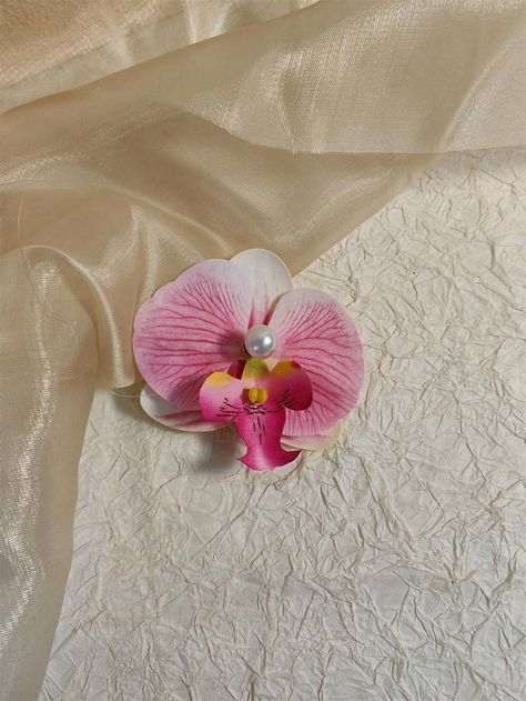 1pc Elegant Pink Butterfly Orchid Hair Clip For Women, Suitable For Seaside Vacation And Photography, Duckbill Clip Boho | SHEIN USA Orchid Hair Clip, Orchid Hair, Butterfly Orchid, Hair Brush Set, Accessories Photography, Boho Hairstyles, Pink Butterfly, Hair Brush, Pink Aesthetic