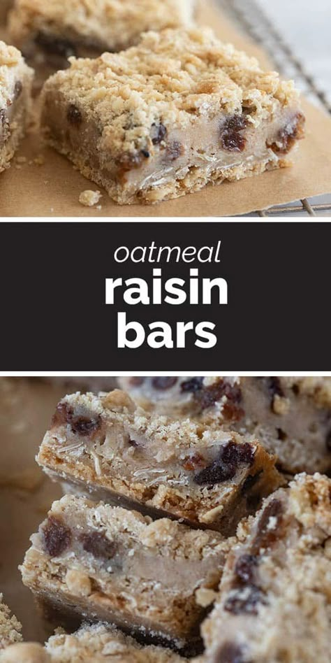 These Oatmeal Raisin Bars have a simple crumb crust and are filled with a creamy raisin mixture. If you love oatmeal raisin cookies, you’ll love these delicious bars! Raisin Filled Cookies, Oatmeal Raisin Bars, Raisin Bars, Crumb Crust, The Best Brownies, Raisin Recipes, Raisin Cookie, Bars Dessert, Fruit Bars