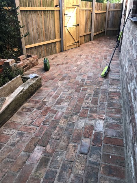 I’ve sealed this with Roxil, which seems to do the trick. Very happy. Brick Entrance, Reclaimed Brick Patio, Desert Backyard, Brick Patio, Vintage Patio, Brick Path, Brick Walkway, Brick Garden, Reclaimed Brick