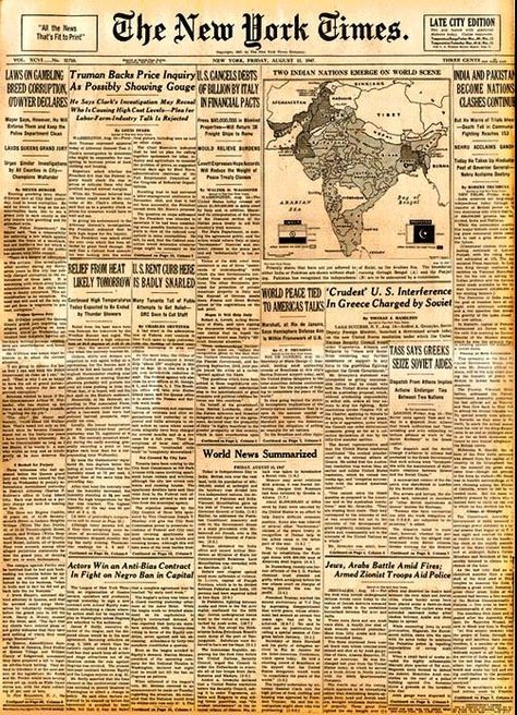 Amit Schandillia on Twitter: "How the world reported August 15, 1947.… " History Newspaper Aesthetic, Vintage Timeline, 1947 India, History Newspaper, Freedom Fighters Of India, History Aesthetic, Newspaper Background, Indian Freedom Fighters, History Of Pakistan