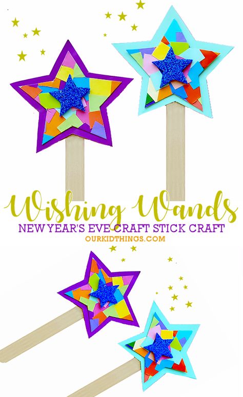 Wishing Wand Craft Kids, Star Wand Craft, Wand Craft Preschool, Wish Crafts For Kids, New Years Craft For Kids, New Years Arts And Crafts For Kids, New Year’s Eve Activities For Kids, Happy New Year Crafts For Kids, New Year Crafts For Toddlers