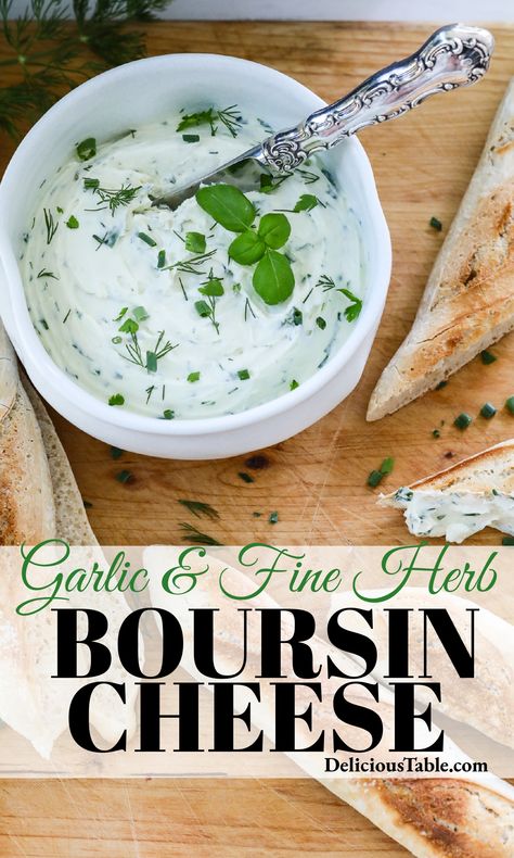 Boursin Cheese whips together in just minutes for an easy appetizer. One of the best ways to eat it is simply with toasted warm bread or crackers. What makes this spread so good? The creamy texture from the whipping process, a grate of real parmesan cheese, garlic & fine herbs. Herb Cream Cheese Spread, Boursin Cheese Recipe, Boursin Cheese Recipes, Fresh Herb Recipes, Cheese Spreads, Crock Pot Dips, Cream Cheese Spread, Boursin Cheese, Herb Cheese