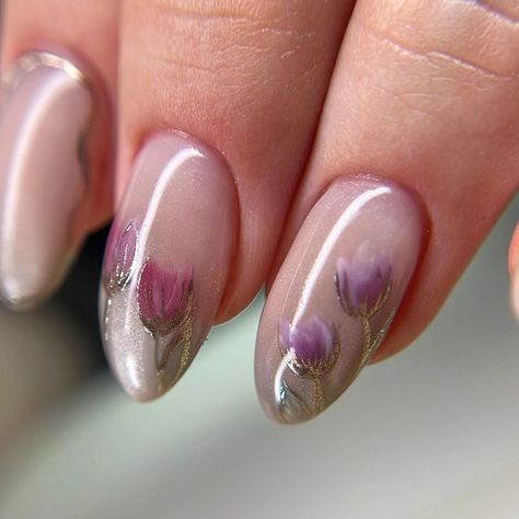 Shimmering purple nails with delicate floral art, perfect for a fairy-tale summer. Tangled Inspo Nails, Fairy Tale Nails, Tangled Nails, Vibe Nails, Fairy Vibe, Princess Fairy, Summer Nail Designs, Fairy Princess, Fairy Princesses