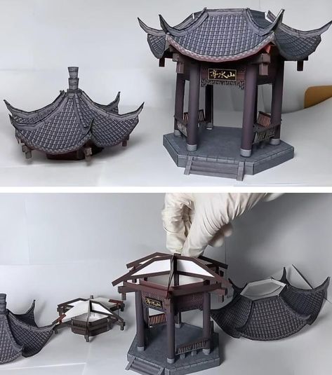 PAPERMAU: A Chinese Pavilion Miniature Paper Model - by Kacanonon Ancient Buildings Architecture, Paper Model Architecture, Buda Zen, Jing Y Jang, Chinese Pavilion, Chinese Buildings, Paper Buildings, Chinese Courtyard, Pavilion Plans