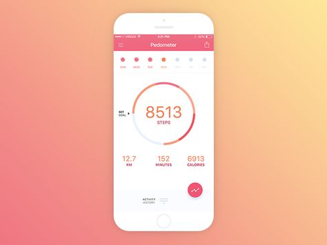 Pedometer App by Gabriel Paunescu Step Counter App, Step Counter, Calorie Counter, Mobile App Design, Nintendo Wii Controller, Ios Apps, App Ui, App Design, Global Community