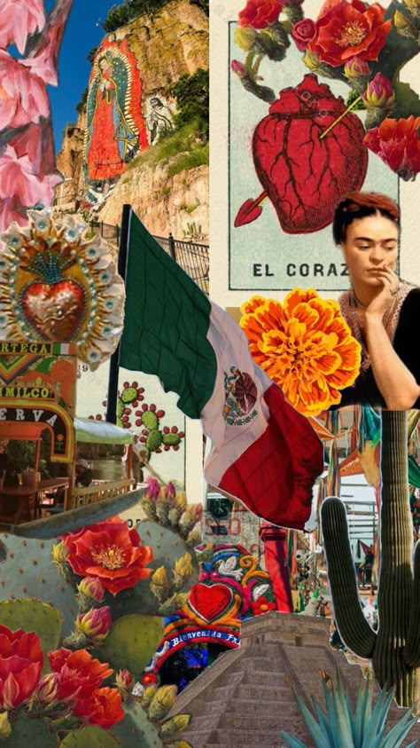 Wallpaper Backgrounds Mexican Art, Mexican Collage Art, Michoacan Mexico Art, Cute Mexico Wallpapers, Mexican Culture Wallpaper, Mexican Cute Wallpaper, Mexican Flowers Aesthetic, Mexico Collage Wallpaper, Traditional Mexican Aesthetic