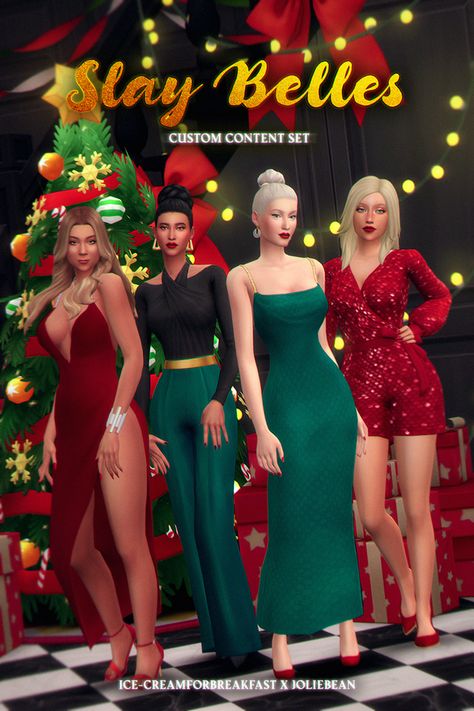 Slay Belles - A Custom Content Set by Ice-CreamForBreakfast and Joliebean | ice-creamforbreakfast on Patreon Sims 4 Christmas Cc, Four One Direction, Mimi Dress, Pelo Sims, Sims 4 Dresses, Sims 4 Mm, Sims4 Clothes, Sims 4 Cc Packs, Sims 4 Collections