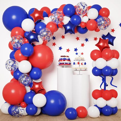 Red, White and Blue Balloon Garland Arch Kit White And Blue Balloons, Baseball Party Decorations, Blue Party Decorations, Baseball Theme Party, Nautical Themed Party, Balloon Kit, Garland Arch, Patriotic Party, White Balloons