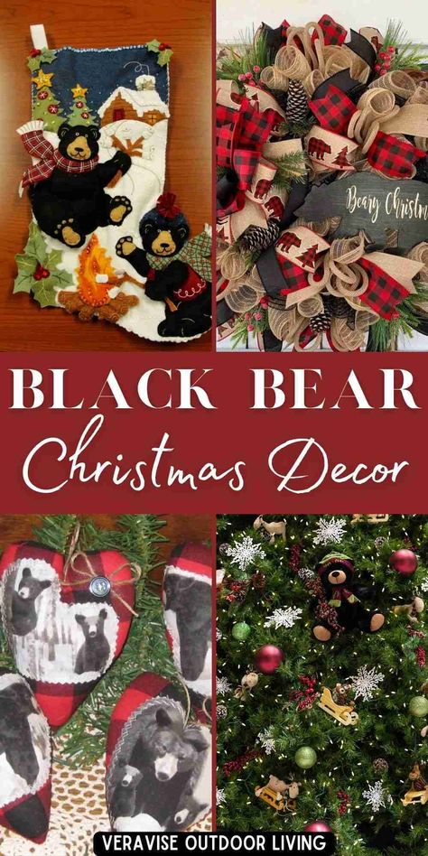 Bring a bit of the Smokies home with these rustic cabin black bear Christmas decorations. #cabindecor #rusticcabin #christmas #blackbear #smokymountains #homedecor Mountain Lodge Christmas Decor, Bear Christmas Decorations, Lodge Christmas Decor, Bear Home Decor, Bear Decorations, Christmas Lodge, Traditional Colonial, Colonial Christmas, Themed Christmas