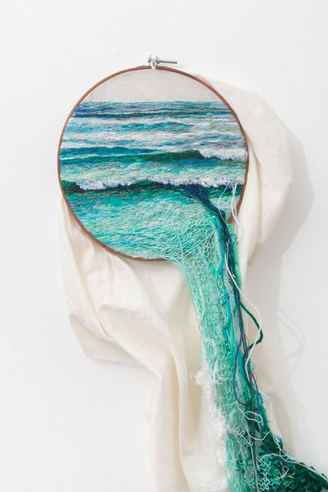 Have kids glue yarn on to cardboard to make a kids version of this Art Textile, Art Plastique, Artsy Fartsy, Embroidery Art, Textile Art, Amazing Art, The Ocean, Fiber Art, Hand Embroidery