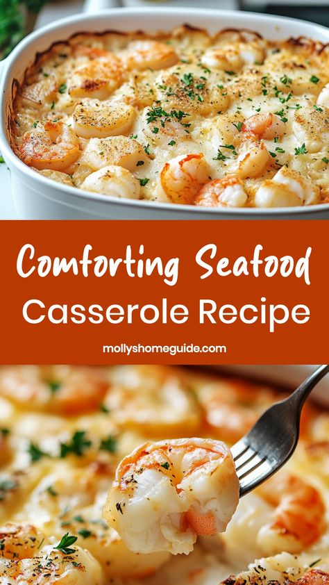 Looking for a delicious seafood casserole recipe to impress your guests? This creamy and flavorful dish is perfect for cozy dinners at home or special gatherings. Dive into layers of tender seafood, hearty vegetables, and cheesy goodness with every bite. This seafood casserole recipe is easy to make and can be customized with your favorite ingredients. Whether you're a seafood lover or just looking to try something new, this dish will surely become a family favorite in no time! Seafood Recipes For Dinner Families, Seafood Dinner Ideas For Two, Easy Seafood Casserole, Quick And Easy Seafood Dinner Recipes, Shrimp And Rice Casserole Recipes Easy, Seaside Comfort Casserole, Shrimp And Capers Recipes, Pescatarian Casserole Recipes, Seafood Dish For Christmas