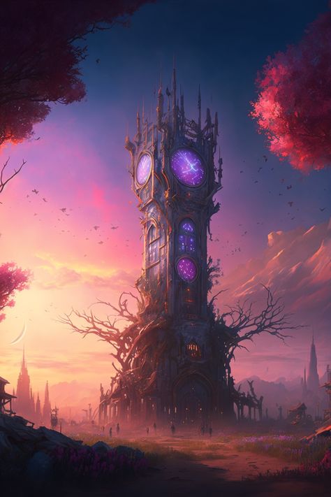 Fantasy Tower City, Arcanepunk Fantasy Art, Magic Building Art, Arcanepunk City, Arcanepunk Aesthetic, Fantasy Tower Art, Dnd Wizard Tower, Wizard Tower Concept Art, Sci Fi Fantasy Aesthetic