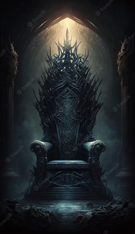 Kings Chair Royals, Sitting On A Throne Reference, Fantasy Castle Interior, Game Of Thrones Chair, Gothic Throne, Got Throne, Creepy Pfp, Black Throne, Evil Elf