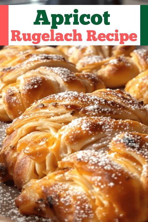 Apricot Rugelach Recipe

Ingredients

- 2 cups all-purpose flour
- 1/4 teaspoon salt
- 1 cup unsalted butter, softened
- 8 ounces cream cheese, softened
- 1/4 cup granulated sugar
- 1 teaspoon vanilla extract
- 1/2 cup apricot preserves
- 1/2 cup chopped nuts (e.g., walnuts or pecans)
- 1/4 cup granulated sugar (for sprinkling)
- 1 teaspoon cinnamon (for sprinkling)

Full Cooking Instructions on... Rugelach Recipe Traditional, Rugelach Recipe Easy, Apricot Recipes Dessert, Apricot Rugelach Recipe, Raspberry Salsa Recipe, Apricot Filling Recipe, Rugelach Recipe, Apricot Preserves, Mousse Cake Recipe