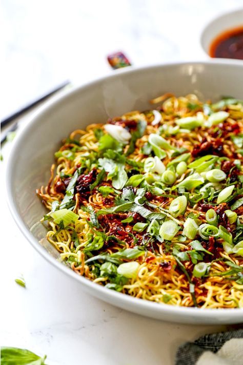 Pan Fried Noodles With Chili Crisp | Pickled Plum | Easy Asian Recipes Traditional Asian Dish, Chinese Noodle Recipes, Vegetarian Asian, Fried Noodles Recipe, Pan Fried Noodles, Half Baked Harvest Recipes, Fried Rice Noodles, Chili Crisp, Asian Noodle Recipes