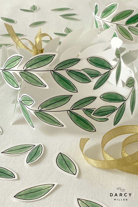 Make a DIY laurel wreath for olympic games or a greek staycation with this easy printable template | Darcy Miller Designs #craft #forkids #greece #ancientgreek #roman #grecoroman #history #apollo #fun #athome #costume #halloween #classics #homer #theodyssey #champion #bayleaves #nature #green Greek Party Decorations, Backyard Olympics, Greece Party, Laurel Wreath Crown, Greek Crown, Greek Crafts, Olympic Crafts, Crown Printable, Wreath Crown