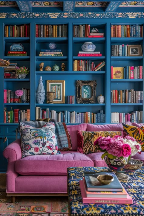 April Midjourney Dump — Living Bright Interiors Colorful Library Room, Gothic Bedroom, Pink Living Room, Colourful Living Room, Up House, Design Your Dream House, Living Room Inspo, Front Room, Home Decor Inspiration