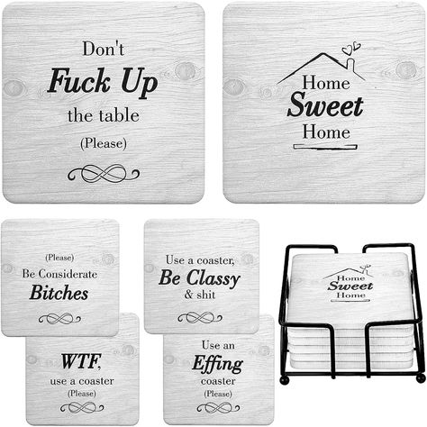 Living Room Decor White, Funny Coasters, Rustic Coasters, Felt Coasters, Gifts Set, Stone Coasters, Home Quotes And Sayings, Presents For Friends, Unique Presents