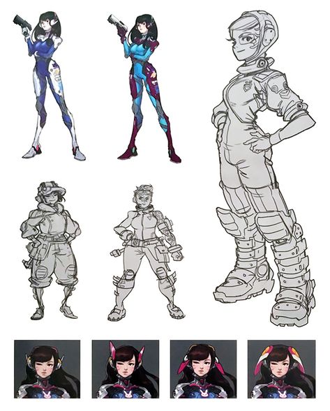 D.Va Early Concept Art - Overwatch Art Gallery Overwatch Skin Concepts, Cyborgs Art, Concept Art Character, Game Concept Art, Concept Art Drawing, Game Character Design, Anime Drawings Tutorials, Cartoon Character Design, Character Design References