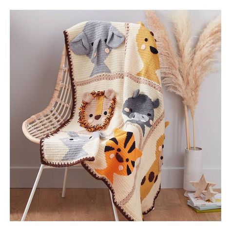 Crochet Blanket Patterns | Hobbycraft Safari Blanket Crochet, Jungle Crochet Baby Blanket, Safari Crochet Baby Blanket, Crochet Baby Blanket Animals, Crochet Safari Baby Blanket, Crochet Jungle Blanket, Crochet Animal Blanket, Safari Baby Blanket, Granny Square Baby Blanket