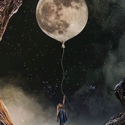 Girl With Balloon, Moon Balloon, Art Composition, Balloon Art, Paint By Numbers, Full Moon, The Moon, Composition, Moon