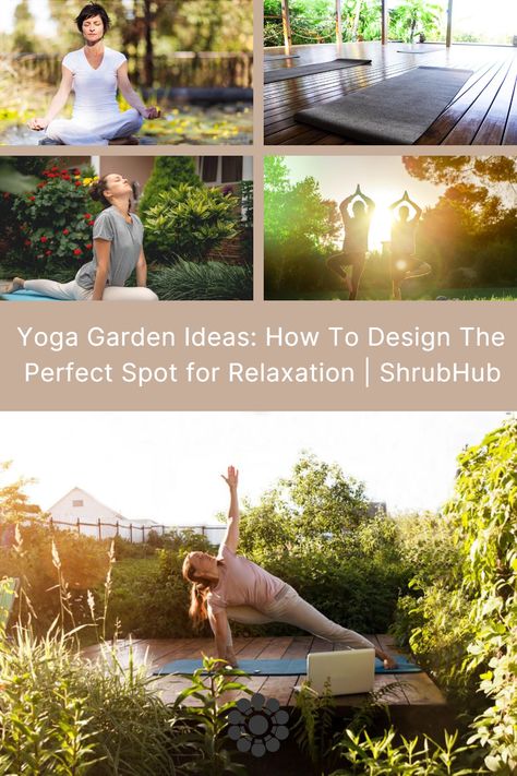 Yoga Deck Outdoor Diy, Backyard Tent Hangout, Yoga Garden Ideas, Yoga Garden Space Backyard, Outside Yoga Space Ideas, Yoga Pavilion Design, Garden Yoga Space, Yoga In The Garden, Outdoor Wellness Space