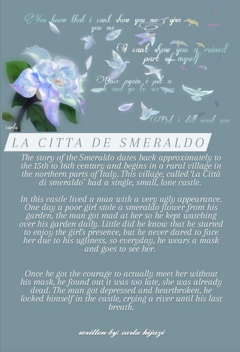 The text is written in italic letters, baby blue color for the background, a bit aesthetic Smeraldo Flower Wallpaper, Smeraldo Flower Aesthetic, Smeraldo Flower Drawing, Smeraldo Aesthetic, The Truth Untold Libro Aesthetic, Smeraldo Flower Tattoo, The Truth Untold Aesthetic, The Truth Untold Libro, Smeraldo Flower