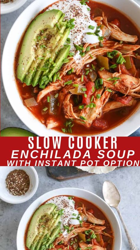 Slow Cooker Chicken Enchilada Soup - The Roasted Root Instant Pot Whole 30, Soup Whole 30, Slow Cooker Chicken Enchilada Soup, Stew Ideas, Clean Soups, Whole 30 Chicken, Easy Enchilada Recipe, Enchilada Soup Recipe, Keto Dinner Recipe