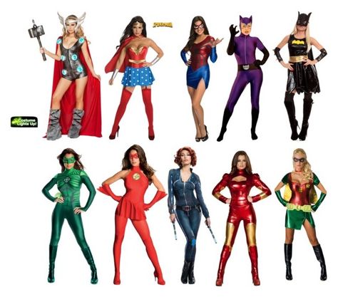 "The Superhero Squad Costumes" by hayleysoder ❤ liked on Polyvore featuring J. Valentine, Rubie's Costume Co. and Roma Womens Superhero Costumes, Superhero Costumes Female Diy, Superhero Costumes Female Halloween, Women Superhero Costumes, Female Superhero Costumes, Squad Costumes, Female Batman, Halloween Customer, Girl Group Halloween Costumes