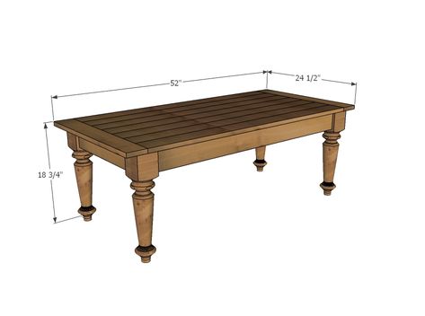 Turned Leg Coffee Table, Table With Turned Legs, Diy Farmhouse Coffee Table, Build A Farmhouse Table, Coffee Table Height, Dining Table Height, Farmhouse Coffee Table, Coffee Table Plans, Coffee Table Size