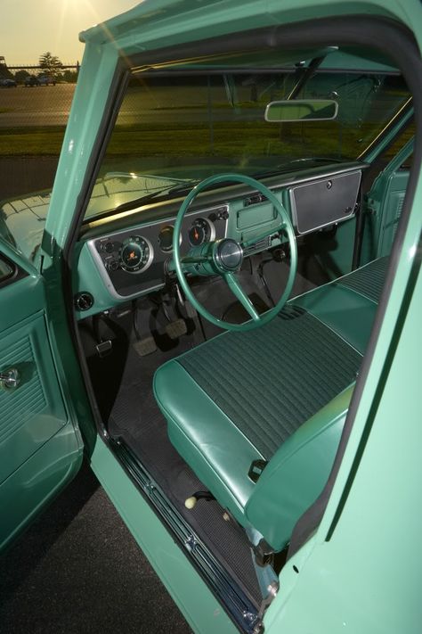 C10 Chevy Truck Interior, Chevy Truck Interior, Light Green Interior, C10 Interior, 1967 Chevy Truck, 1967 Chevy C10, Crate Motors, C10 Chevy Truck, C10 Trucks