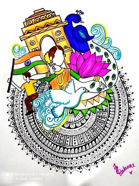 Republic Day Drawing Ideas, Drawing Ideas Mandala, A Mandala Art, Republic Day Drawing, Art Competition Ideas, Independence Day Drawing, Easy Mandala Drawing, Boho Art Drawings, Mandela Art