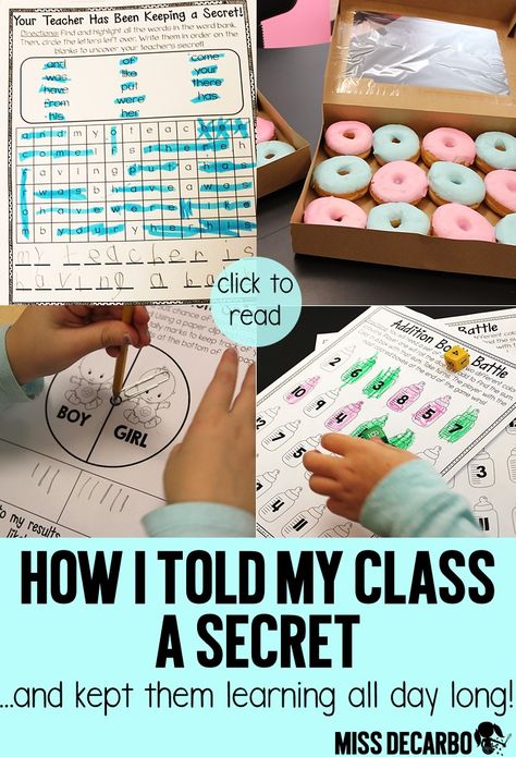 Find out how this teacher told her class she was expecting with a FUN secret word search and learning activities that lasted all day! This is an awesome pregnancy announcement pack for teachers! Teacher Engagement Announcement, Classroom Gender Reveal For Students, Teacher Baby Announcement, Pregnancy Hacks, Classroom Tips, Pumping Moms, Pregnancy Announcements, Baby Sleep Problems, Trimesters Of Pregnancy