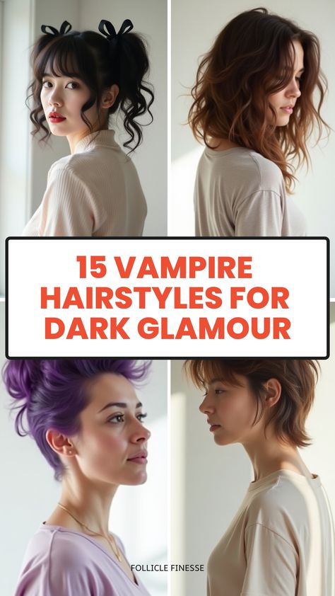 15 Vampire Hairstyles for Dark Glamour Vampire Haircut, Vampire Hairstyles, Vampire Chic, Vampire Hair, Dark Glamour, Girls Updo, Grey Bob Hairstyles, Haircut For Women, Dark And Mysterious