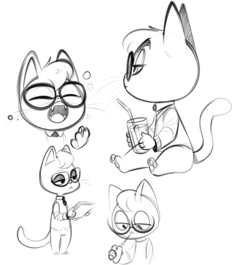 Animal Crossing Fan Art, Cartoon Cats, Model Sheet, 캐릭터 드로잉, Cat Character, Chibi Characters, Character Design Animation, Cartoon Character Design, Character Design References