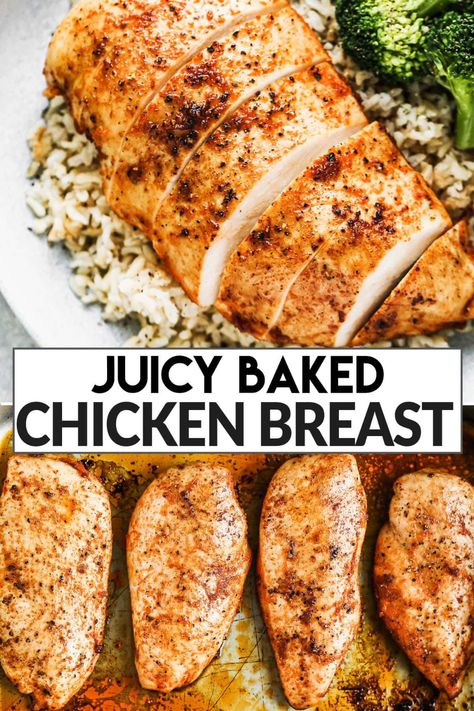 The BEST method for making the most tender and juicy Baked Chicken Breasts in the oven! Boneless, skinless chicken breasts that are perfectly seasoned and juicy, not dry, with a melt-in-your mouth texture. Use this versatile method for how to cook baked chicken for any of your favorite healthy chicken recipes or enjoy it on its own. Dry Rub Chicken Breast, Dry Rub Chicken, Chicken Breast Pasta, Skinless Chicken Breast Recipes, Baked Chicken Breasts, Juicy Baked Chicken, Oven Baked Chicken Breasts, Chicken Breast Recipes Baked, Easy Chicken Breast