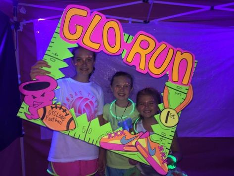 Glo Run photo booth frame by Madison McKinley Glow Run Ideas, Stuco Ideas, Glow Run, Run Photo, Dance Marathon, Fundraising Activities, School Decoration, 5k Race, Running Club