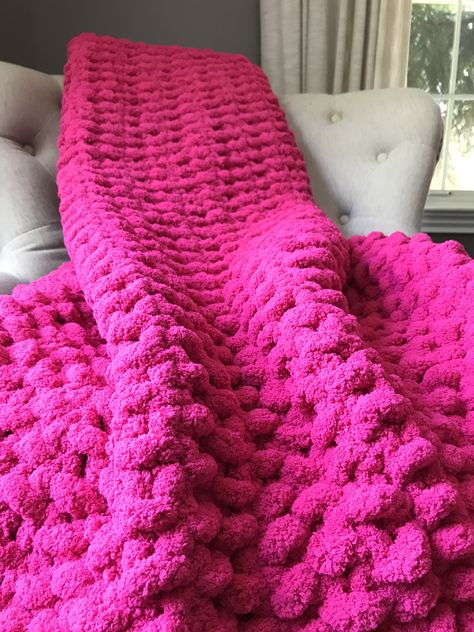 Soft and cozy chunky knit blanket! Made custom in your choice of colors, knit style and size!  FREE Shipping within the U.S.! Bright Pink Blanket, Chunky Pink Blanket, Hot Pink Throw Blanket, Hot Pink Crochet Blanket, Jumbo Knit Blanket, Hot Pink Blanket, Pink Throw Blanket, College House, Chunky Crochet Blanket