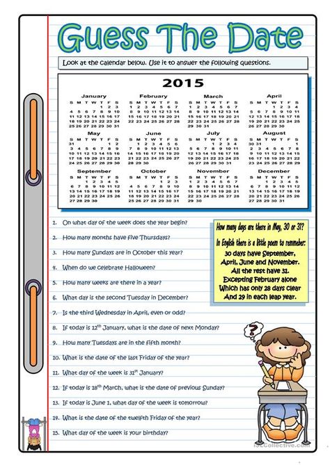 Guess The Date, Ordinal Numbers, English Activities, The Calendar, English Tips, Esl Teaching, Teaching Jobs, Free Printable Worksheets, Esl Worksheets