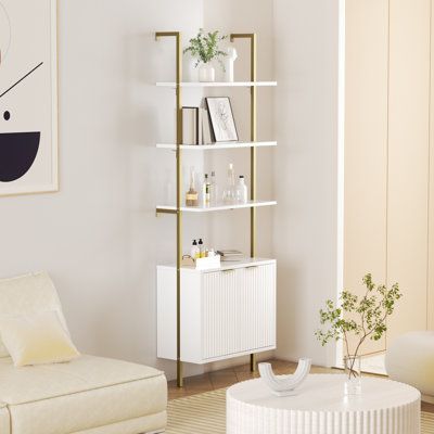 White Ladder Shelf, Tall Bookshelf, Tall Bookshelves, Ladder Storage, Ladder Bookshelf, Frame Structure, Ladder Shelf, Luxury Aesthetic, Display Shelf