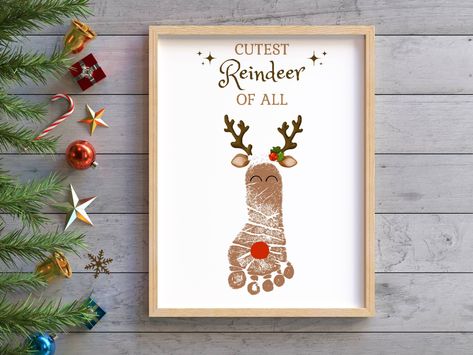 Reindeer Footprint Craft, Christmas Art Template, Printable Christmas Craft, Daycare Activities, Baby Keepsake, Toddler Christmas Craft by LuckyPawPrintables on Etsy