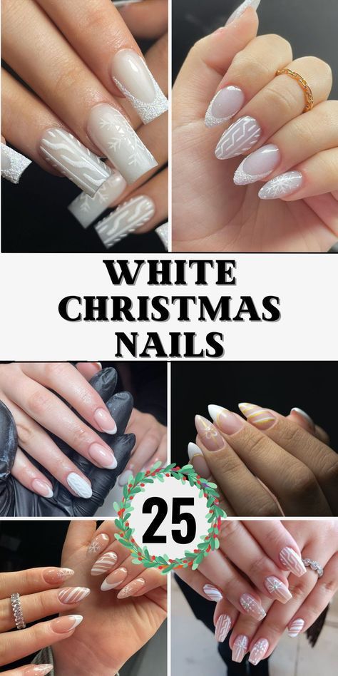 New Years White Nails, Holiday Nails Coffin Shape, Christmas Nail Ideas Almond Shape, Glittery Winter Nails, Ballerina Nails Christmas, Winter White Nails Acrylic, Nails White With Glitter, Snow Nails Winter White, Christmas Nails White Glitter